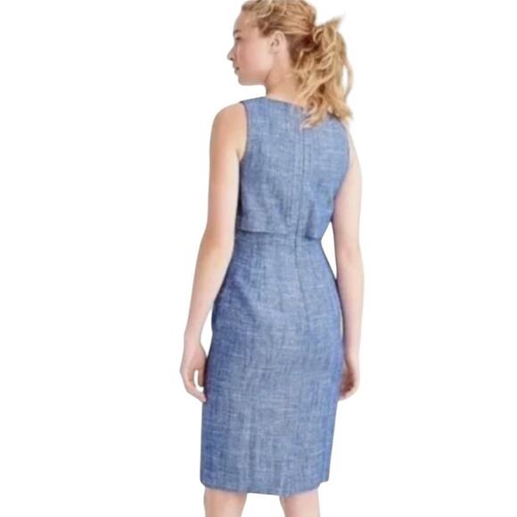 J.Crew Blue Linen Blend Sheath Dress Size 2 Sleeveless Lined Herringbone Office - Picture 8 of 15
